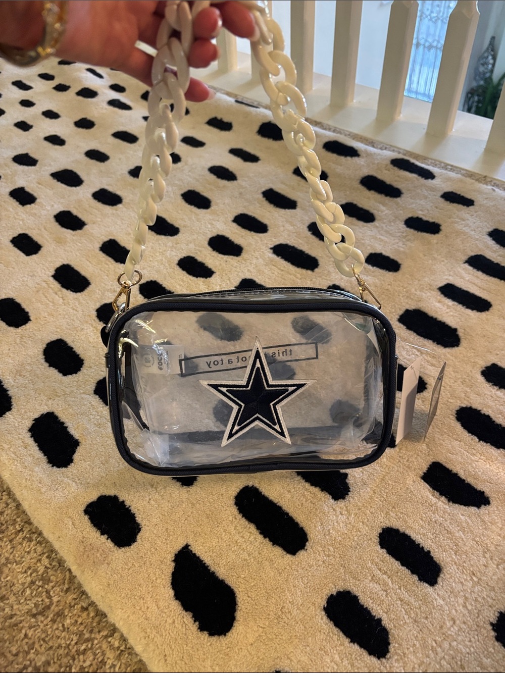 Clear PVC Crossbody Bag with Dallas Cowboys Star Patch Logoand White Chain Strap